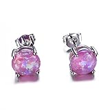 JunXin Three Color 925 Sterling Silver Round Cut Opal Stud Earring 7.5MM (Purple)
