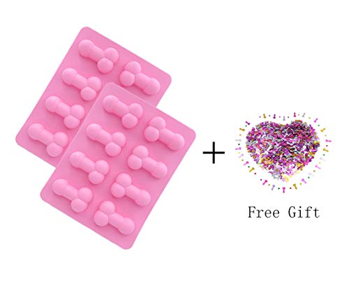 Set of 2 Bachelorette Party Molds - Candy Chocolate Mold Silicone Ice Cube Soap Tray Molds with Free Pack Confetti by Ucity