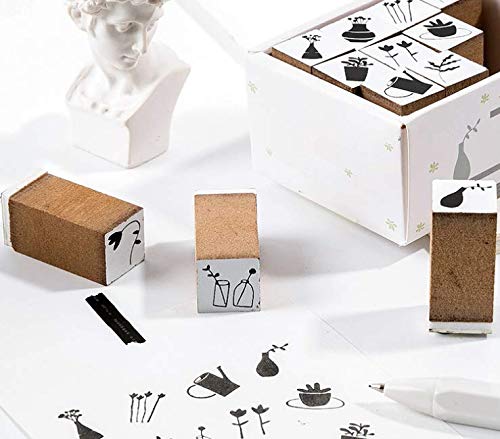 48 Piece Wooden Rubber Stamps, Magnoloran Mini Cute DIY Diary Stamps Set with Storage Box Multipurpose DIY Diary Cards Stamps Craft for DIY Craft Card Making Happy Planner Scrapbooking Supplies
