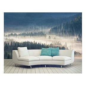 Large Wall Mural - Pine Forest with Fog | Self-Adhesive Vinyl Wallpaper/Removable Modern Wall Decor - 66x96 inches