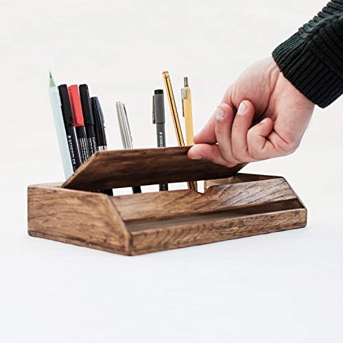 Wood desk organizer - Vintage style walnut office desk organization - Classic wood Stationery storage box