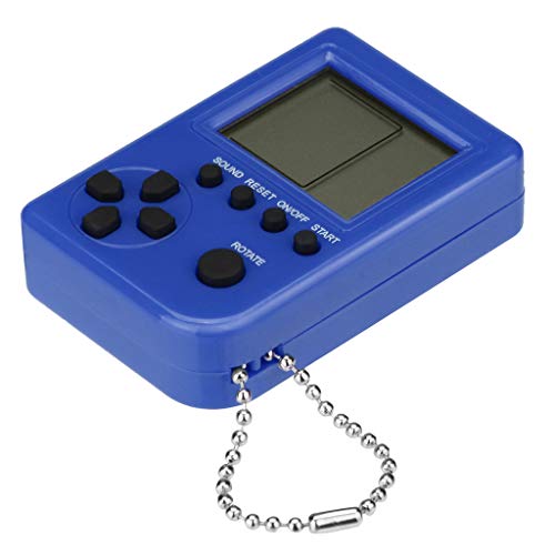 Cywulin Retro Mini Keychain Pendant Game Tetris Game Console Toy Packaging Toys Built-in 26 Games Travel Portable Gaming System Electronics Machines Gaming Gift Present for Boy Kids (Blue)