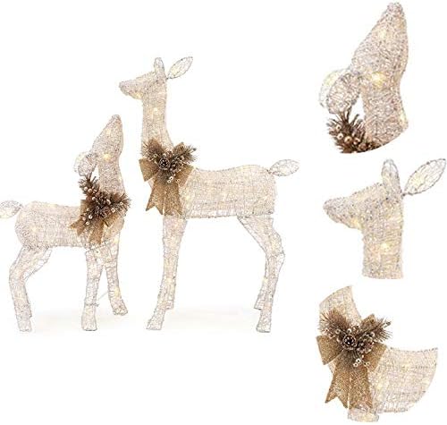 Holiday 2 Pre Lit LED Lighted White PVC Deer 36" and 28" Doe Yard Art