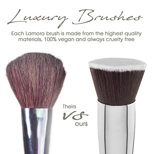 Foundation Makeup Brush Flat Top Kabuki for Face - Perfect For Blending Liquid, Cream or Flawless Powder Cosmetics - Buffing, Stippling, Concealer - Premium Quality Synthetic Dense Bristles!