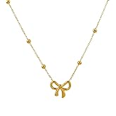 Bow Necklace gold Bow Tie Necklace Pendant Stainless Steel Heart Bow Necklace for Women Dainty Jewelry Gift