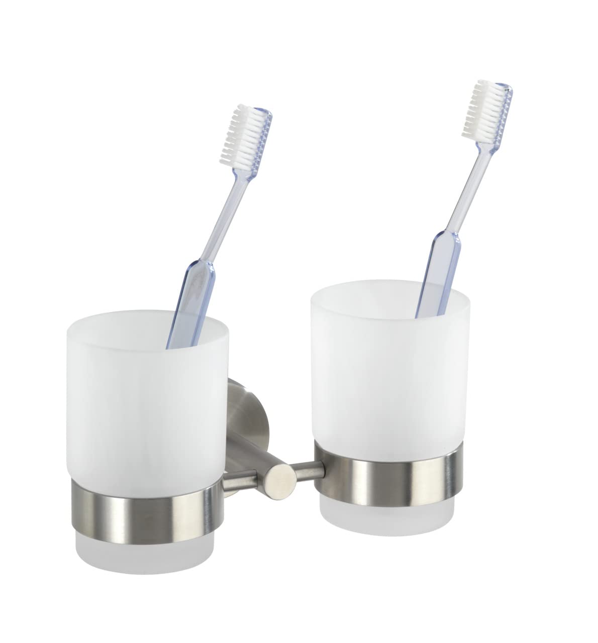 WENKO 19638100 Toothbrush tumbler holder Duo Bosio Matt, Metal Stainless steel, 17.5 x 9.5 x 9 cm, Matt
