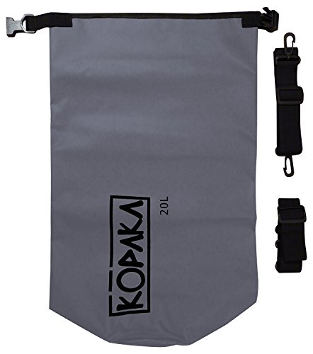 Waterproof Dry Bag Backpack (20L) by Kopaka - Lightweight Sports, Adventure Travel Bag with 2 Shoulder Straps (Grey)