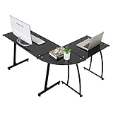 GreenForest L Shaped Computer Corner Desk with Tempered Glass Top 3-Piece PC Laptop Table Workstation for Home Office Study/Woking/Gaming,Black