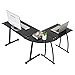GreenForest L Shaped Computer Corner Desk with Tempered Glass Top 3-Piece PC Laptop Table Workstation for Home Office Study/Woking/Gaming,Black