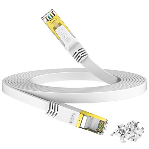 HiiPeak Cat 8 Netzwerkkabel 40 Gbits - 30m - Weiße Flache Ausgabe - LAN Kabel Patchkabel RJ45 - CAT8 Gigabit Ethernet Cable - 2000 MHz - Fur PS5/4, Xb