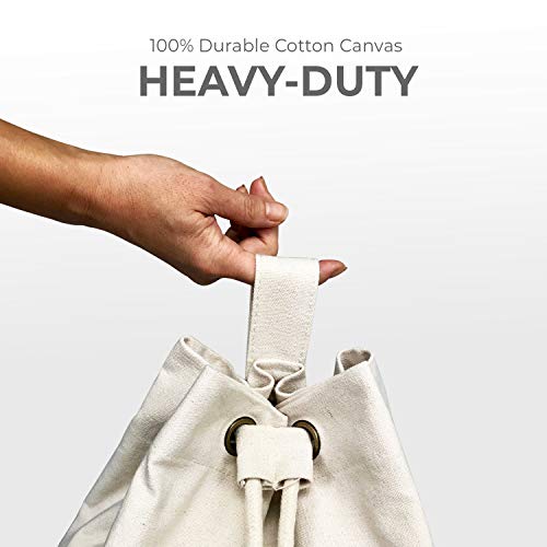 Laundry Bag Backpack Spacious 25"X22" Drawstring Cotton Canvas with Strong Durable Shoulder Straps Washing Storage Organizer College Students Dorm Room (Natural)
