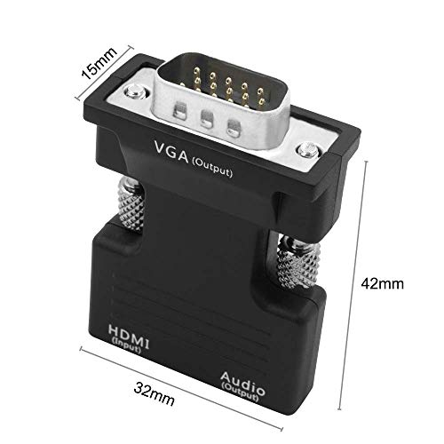 HUACAM 1080P Female HDMI to VGA Male Converter Adapter Dongle - 3.5mm Stereo Audio - for TVs, Speakers, Computers, Laptops, Gaming Consoles, Notebooks, Blu-ray DVD Players & More - Thumbnail 3