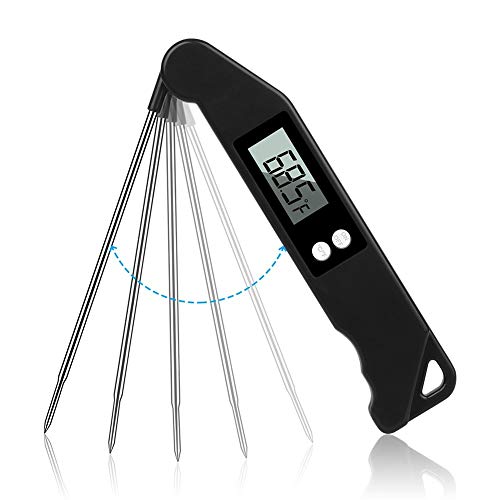 Food Thermometer Foldable Probe Digital Cooking Thermometer Metal Big For Grill Kitchen Oil BBQ(Black)