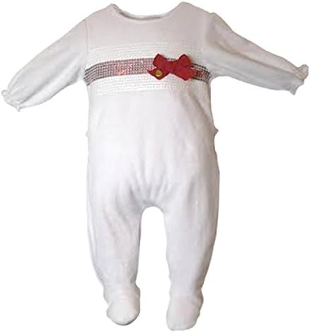 Baby Girl Footie Pajama Sequence Ribbon Velour 1 pc Footed Romper 9M White &amp; Red