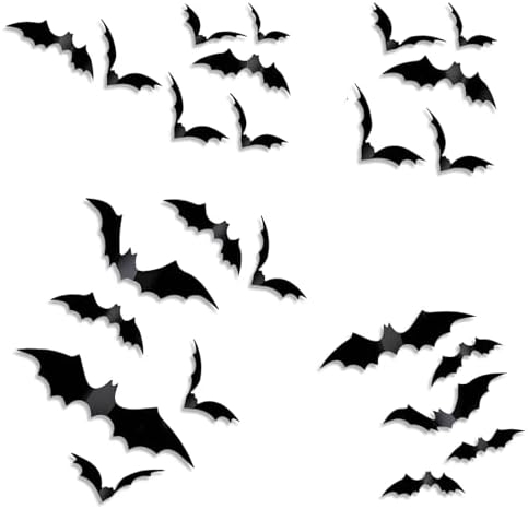 AUXHCYL Halloween Bats Decorations - 24PCS 3D Stick On Bats for Wall, Window & Door - DIY Halloween Decor for Indoor Outdoor Home Party