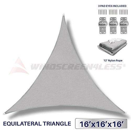 Windscreen4less 16′ x 16′ x 16′ Sun Shade Sail Canopy in Light Grey with Comme ...