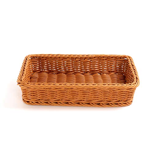 17.7" Poly-Wicker Bread Basket Bread Shop Supermarket Display Basket Woven Tabletop Food Fruit Vegetables Restaurant Serving Basket 17.7 11.8 3.4 inches (Brown, Extra Large 453010cm)