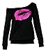 Smile Fish Women Lips Off The Shoulder Slouchy Sweater Sweatshirt(Black-rose3,2XL)