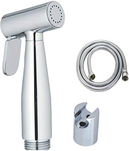 Quick Silver Brass Health Faucet with Stainless Steel 1 Meter Flexible Shower Tube and PVC Holder (Chrome Finish)