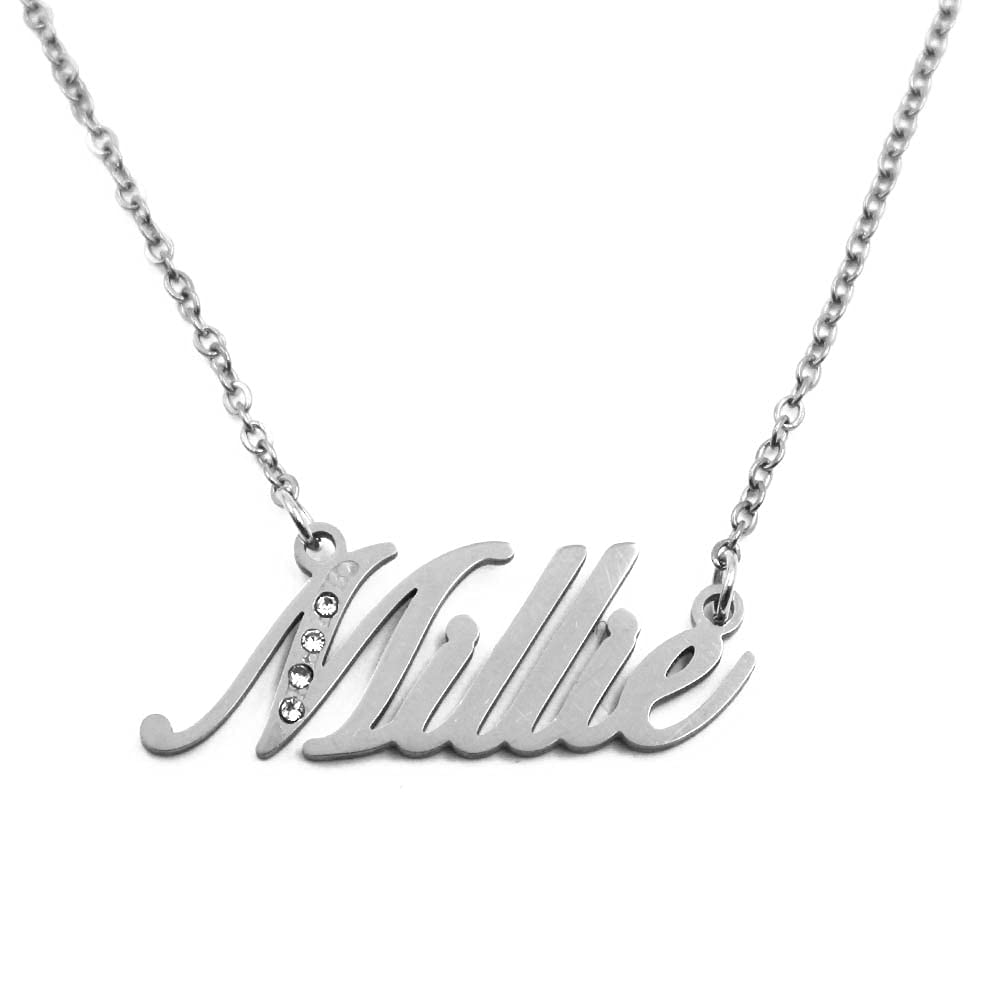 Kigu Name Necklace Millie - Silver Tone - Custom Name Necklace - Personalised Jewellery for Ladies- Customised Jewellery for Girls- Custom Pendant Millie