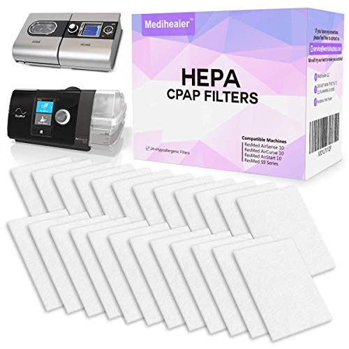 HEPA CPAP Filters Fit ResMed - Premium Universal Filters for Allergy Relief - Medihealer Replacement Filter Supplies for ResMed AirSense 10 - AirCurve 10 - ResMed S9 - AirStart - Series CPAP Machines (24 PACK)