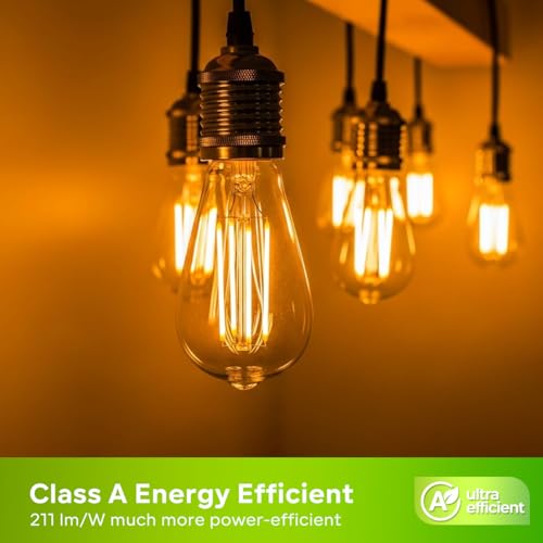 LVWIT E27 LED Bulbs Warm Light 2700K,Vintage Style ST64 LED Filament Bulb,3.8W Equivalent to 60W,806 LM,Ultra Efficient Class A Filament Bulbs,Energy Saving,Non-Dimmable,6U