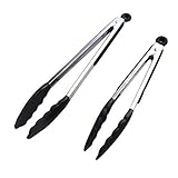 Cookhelper Premium Multipurpose Silicone Tongs 2 Pack (9-Inch And 12-Inch) Stainless Steel Kitchen Tongs For Barbecue (BBQ) Tongs,Salad Tongs, Food-grade Silicone Tips(black)