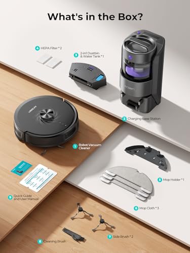 Robot Vacuum and Mop, Upgraded Bagless Robot Vacuum Cleaner with Self-Emptying, 6000Pa Robotic Vacuum with LiDAR Navigation, Smart Mapping, Schedule, App/Alexa Control for Carpet/Pet Hair, Q20 Ultra