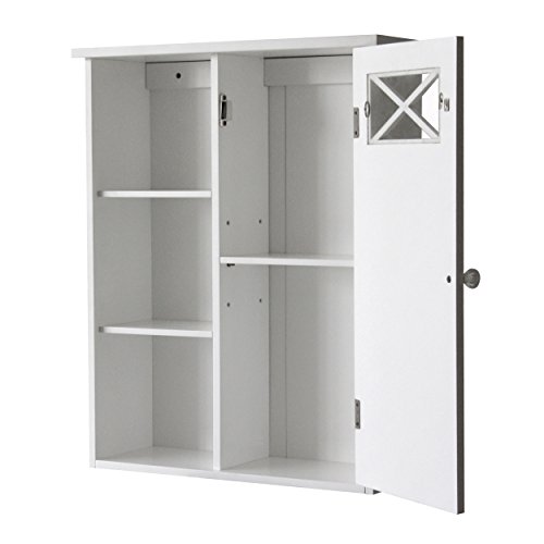 Elegant Home Fashions Dawson Collection Shelved Wall Cabinet with Door and Storage Cubbies, White