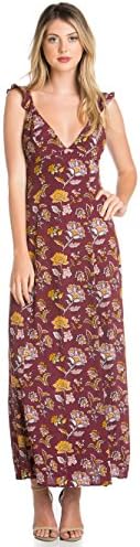 Women's Tie Back Flower Printed Maxi Dress Medium Berry