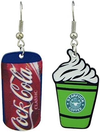 Feelontop Hip Hop Asymmetrical Red Coke Green Coffee Acrylic Party Big Drop Earrings with Jewelry Pouch