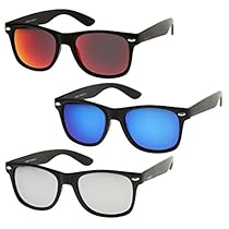 zeroUV - Matte Finish Reflective Color Mirror Lens Large Square Horn Rimmed Sunglasses 55mm (3 Pack | Blue + Silver + R)