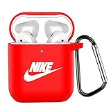 Earphone Accessories Airpods Case with Keychain Soft Protective Silicone Cover Skin for Apple Airpods 1&2 (RED-A)