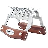 LOPE & NG Meat Handler Shredder Claws Set Of 2 - Wood Stainless Steel BBQ Pulled Pork Paws For Shredding Handing Carving Food