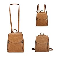 Women Backpack, JOSEKO Leather Flap Backpack Purse Casual Daypack for Ladies College Girls with Adjustable Straps Brown 9.4"x5.1"x11.4"