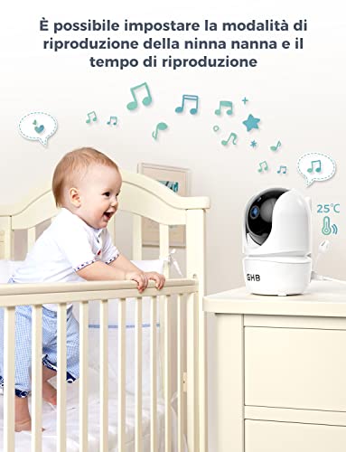 GHB Baby Monitor Video and Audio Camcorder 5 Inch Screen, 168 Hours of Autonomy, 350°/110°, Two-Way Communication, VOX Night Vision Vision Temperature Monitor, Lullabies