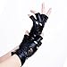 JISEN Women Wet Look Lace Heart Insert Fingerless Lame Gloves 5.5 Inch Black S