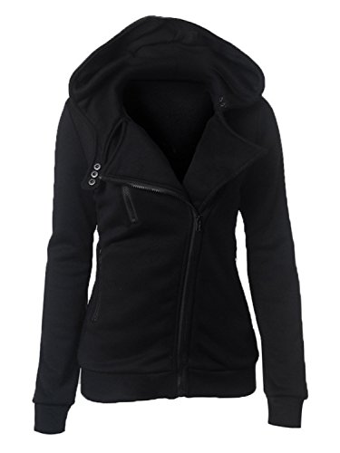 Choies women black zip up fleece slim fit hooded coat w…