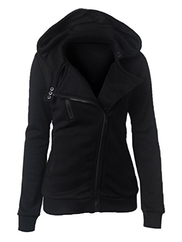 Choies Women Black Zip Up Fleece Slim Fit Hooded Coat Warm Pocket Hoodie Jacket L