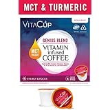 VitaCup MCT, Turmeric, and Cinnamon Genius Blend Coffee K Pods 16 Ct. Infused With Essential Vitamins B12, B9, B6, B5, B1, and D3, in Single Serve Keurig Compatible K Pods (Genius Blend)