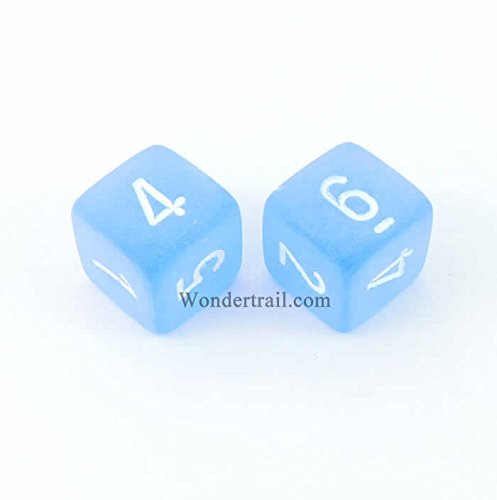 WCXPF0606E2 Blue Frosted D6 Dice 2pc White Numbers Aprox 16mm