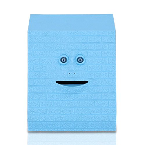 Onerbuy Novelty Face Bank Coin Eating Savings Bank Kids Money Saving Collection Piggy Bank (Blue Brick)