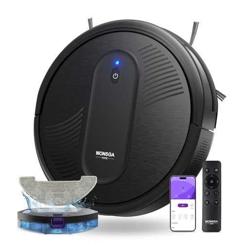 MONSGA Saugroboter mit Wischfunktion, 3.5L Staubsauger Roboter mit Absaugstation, 5000Pa Saugkraft, 180Min Laufzeit, LiDAR Navigation, Starke Saugkraf