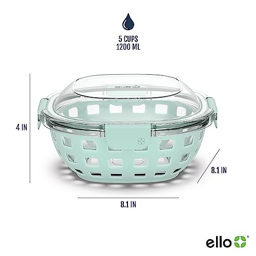 Ello DuraGlass Food Storage Glass Lunch Bowl - Meal Prep Container with Silicone Sleeve and Airtight Lid, 5 Cup, Yucca