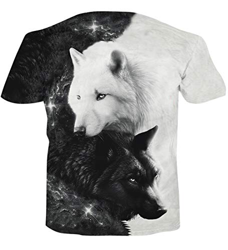 Mens Womens Short Sleeve Tops 3D Digital Print Black & White Galaxy Wolves Graphic Tees Classic Crew Neck Muscle T-Shirts Loose Fit Hip Hop Retro Clothes for Summer Casual Home Daily Wear XXL