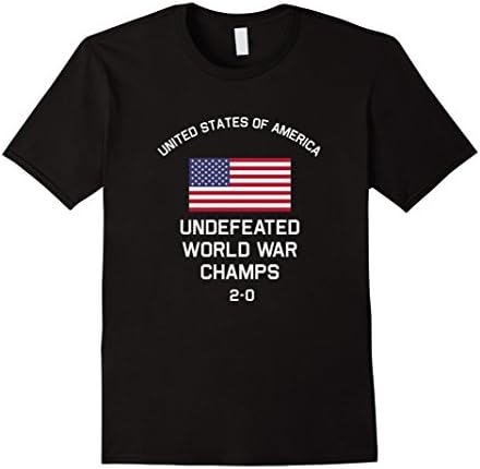 Mens USA July 4 Undefeated World War Champs T-Shirt WW1 WW2 flag Large Black
