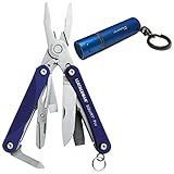 LEATHERMAN - Squirt PS4 Keychain Multi-Tool + Ledlenser K2L LED Flashlight Keyring Torch - Top Value Leatherman Bundle - Blue