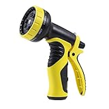 GLOUE GARDEN HOSE NOZZLE- 9 Way Spray Pattern Flow Control Nozzle- Extra 10 washers-for Patio, Lawn & Garden, Car Wash and Pets Showering-Supreme Customer Satisfaction(Yellow)