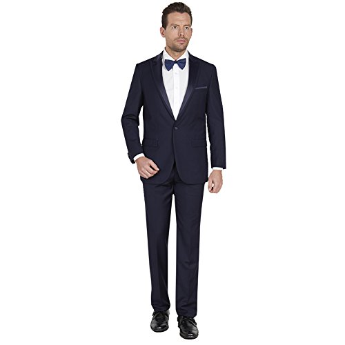 Bryan Michaels Mens 2 piece Slim Fit with Shawl/Peak Lapel Navy/Navy Satan 44R