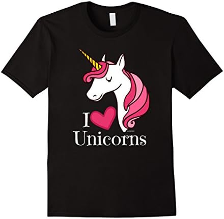 Men's I Love Unicorns T Shirt - Heart Tee in Black XL Black